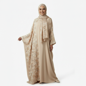 Beige Embroidered Burkha