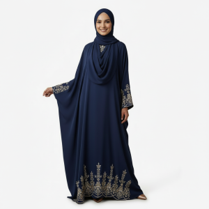 Navy Blue Embroidered Burkha