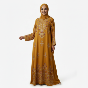 Mustard Embroidered Burkha