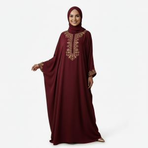 Burgundy Embroidered Burkha