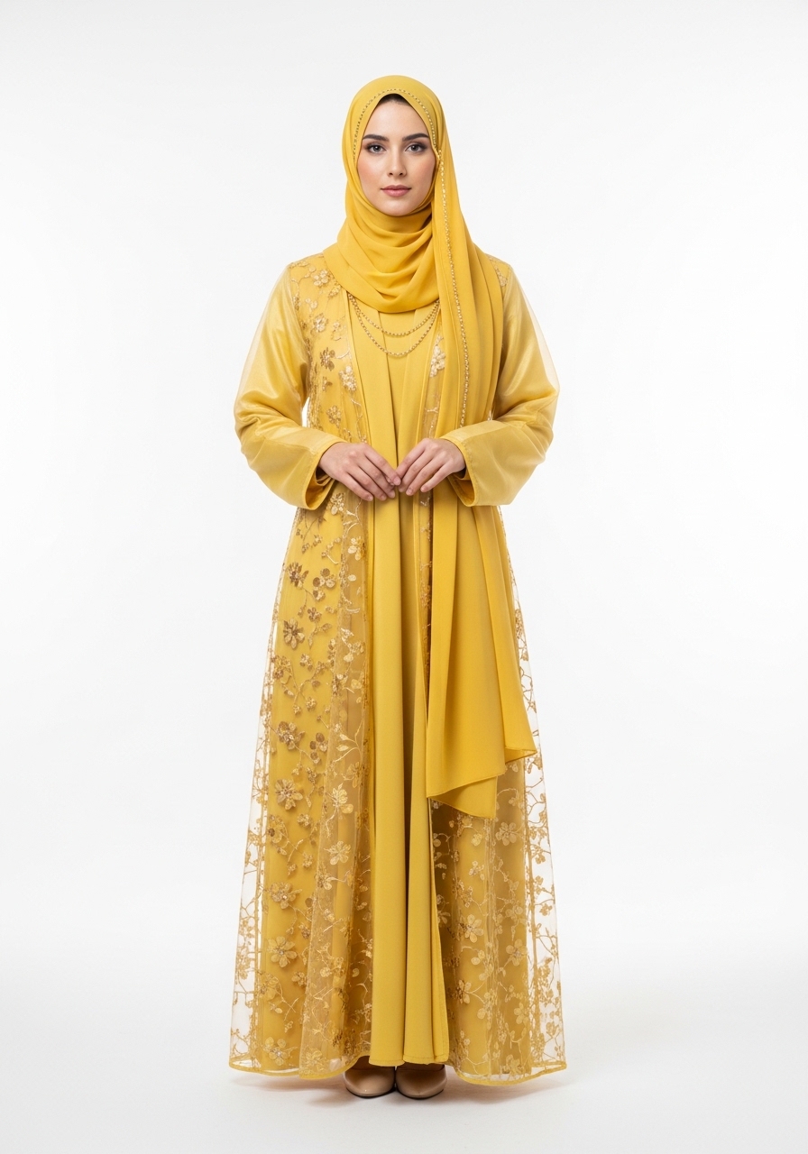 Yellow Organza Abaya