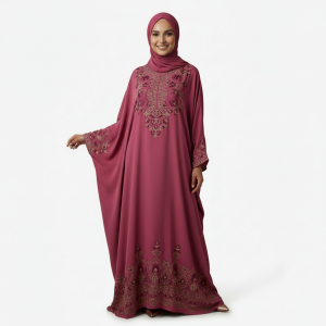 Dark Pink Embroidered Burkha