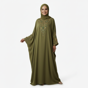 Olive Green Embroidered Burkha