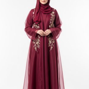 Burgundy Organza Abaya