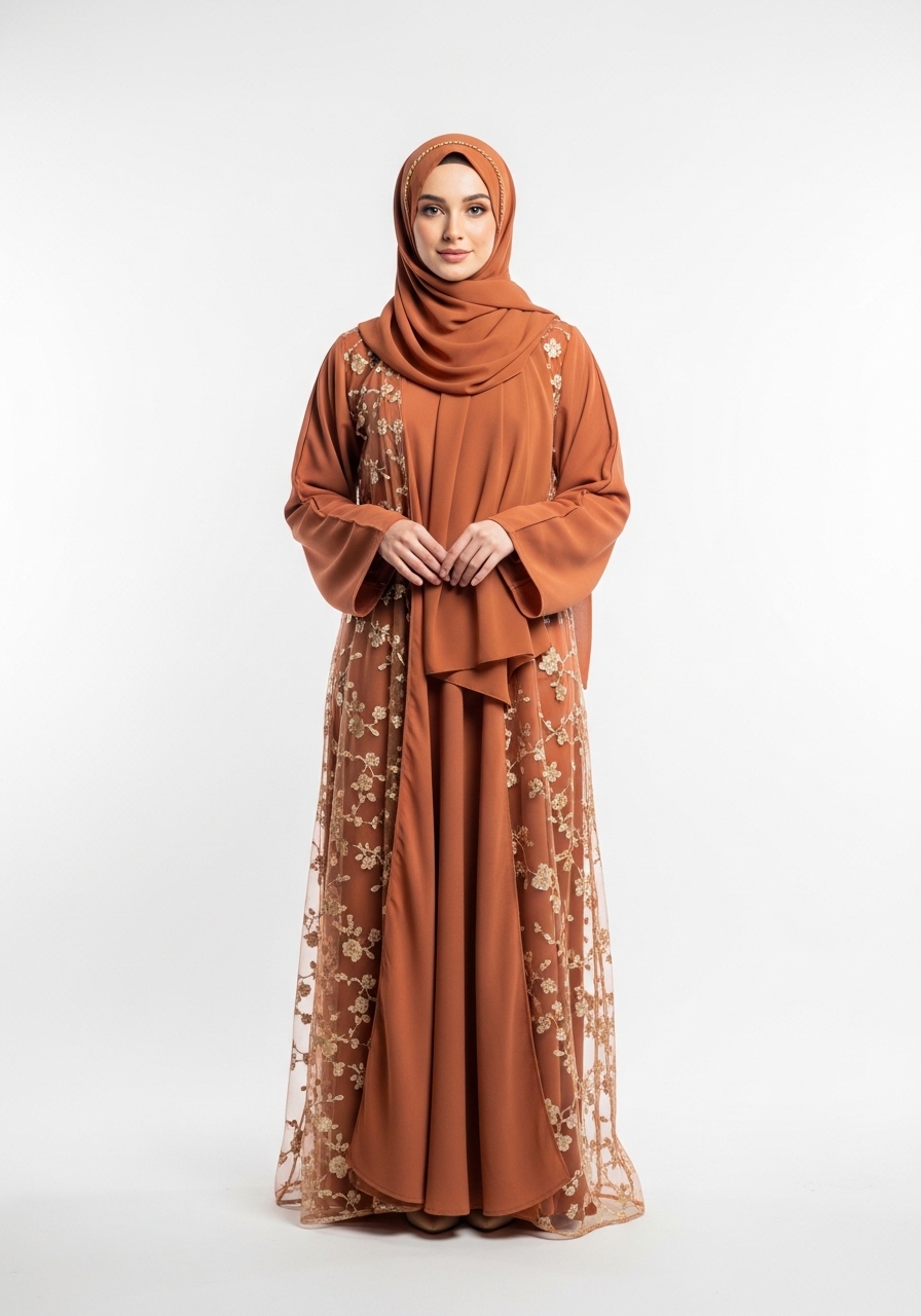 Rust Organza Abaya