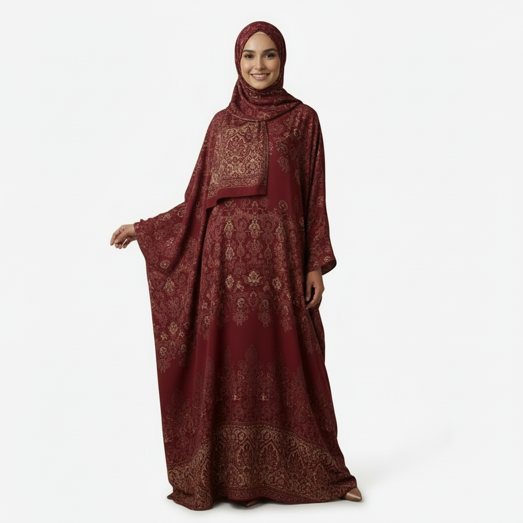 Maroon Printed Burkha