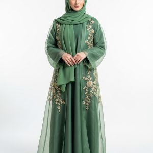 Bottle Green Organza Abaya