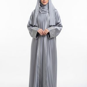 Silver Satin Abaya