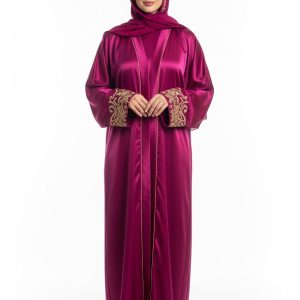 Magenta Satin Abaya