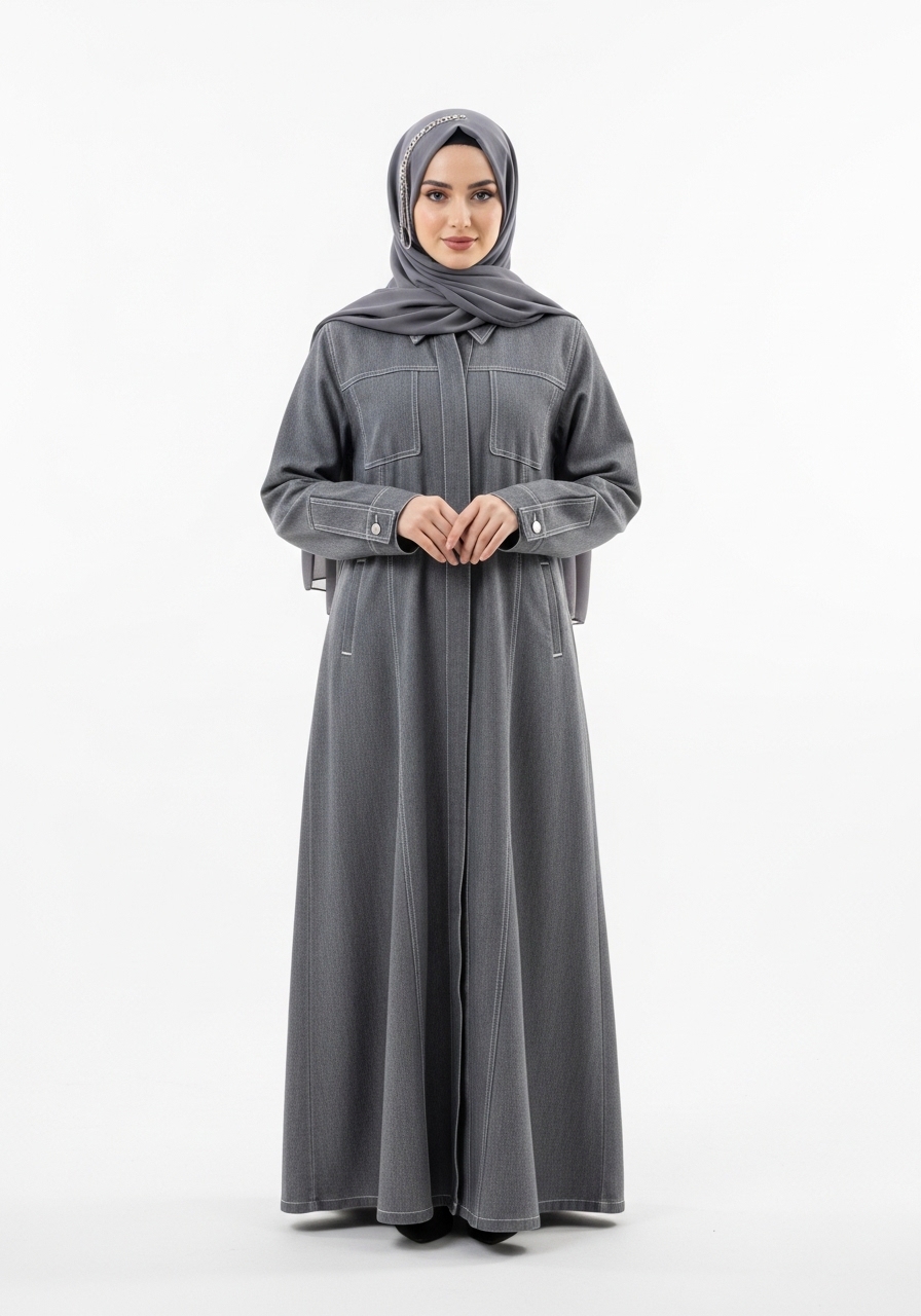 Grey Denim Abaya