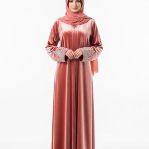 Peach Velvet Abaya