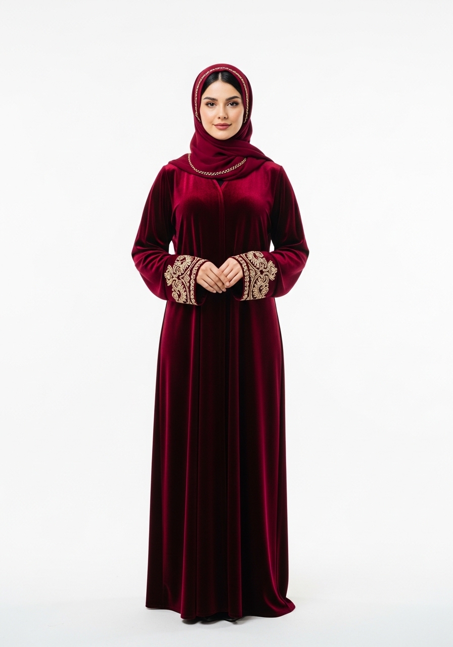Burgundy Velvet Abaya