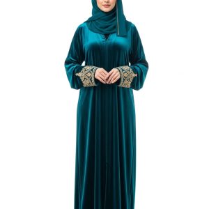 Teal Velvet Abaya