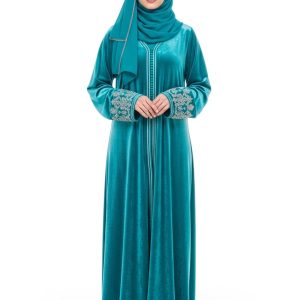 Turquoise Velvet Abaya