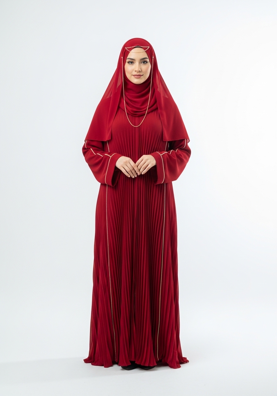Red Pleated Abaya