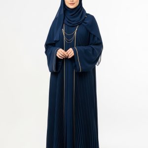 Navy Blue Pleated Abaya