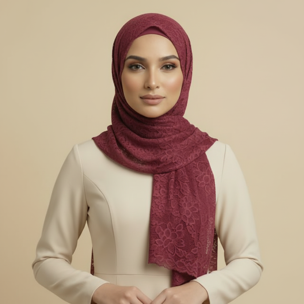 Burgundy Lace Hijab