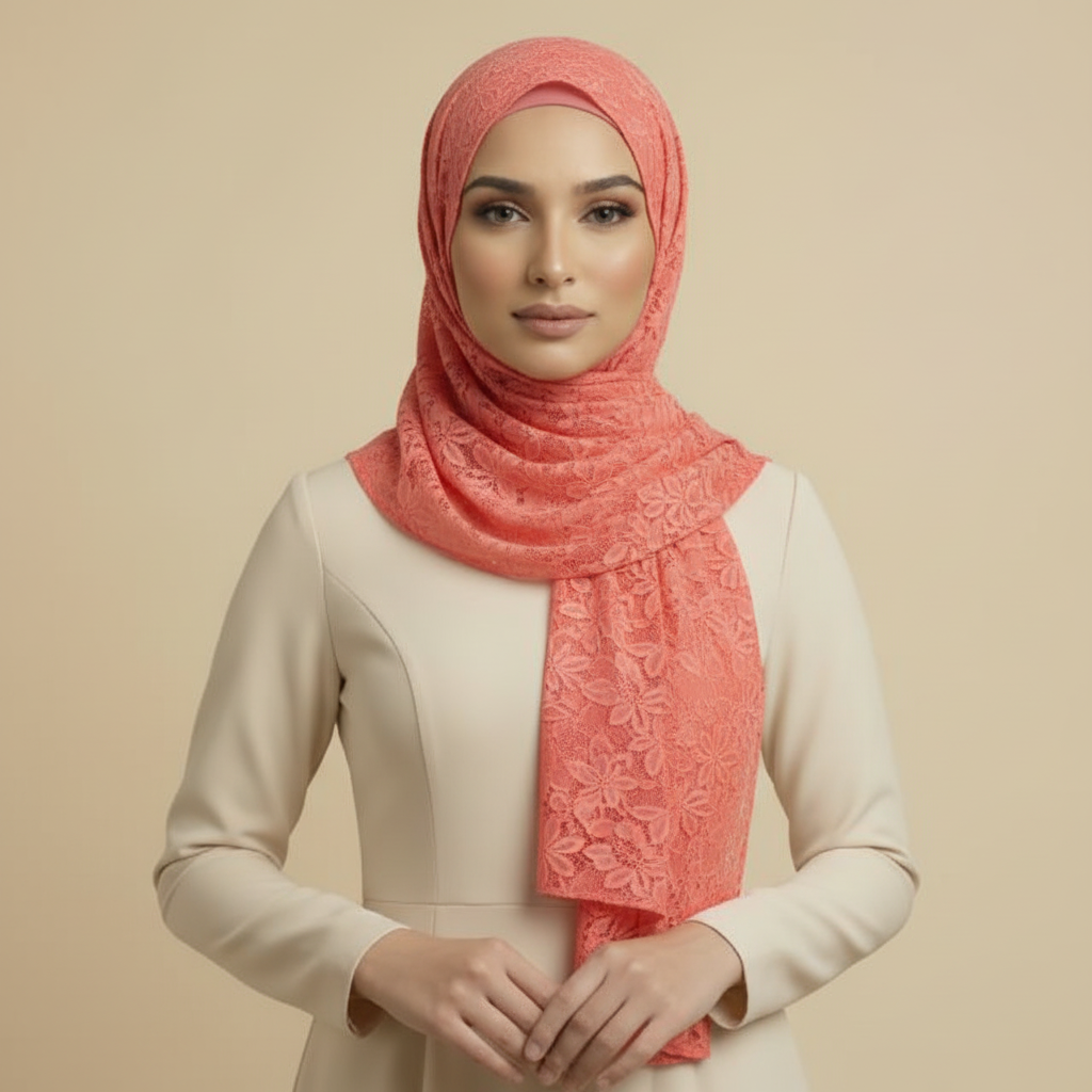 Coral Lace Hijab