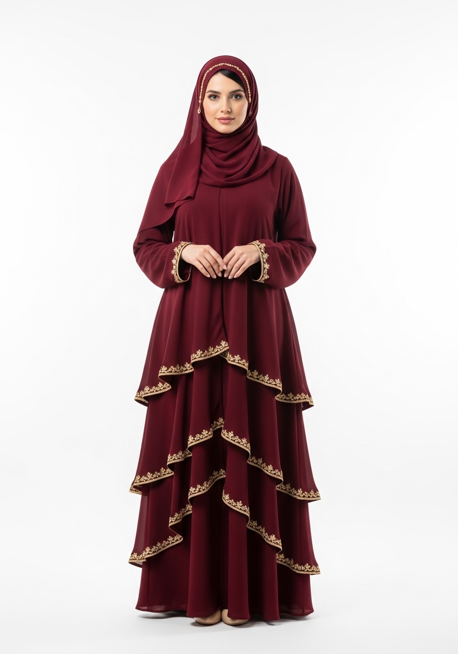 Maroon Layered Abaya