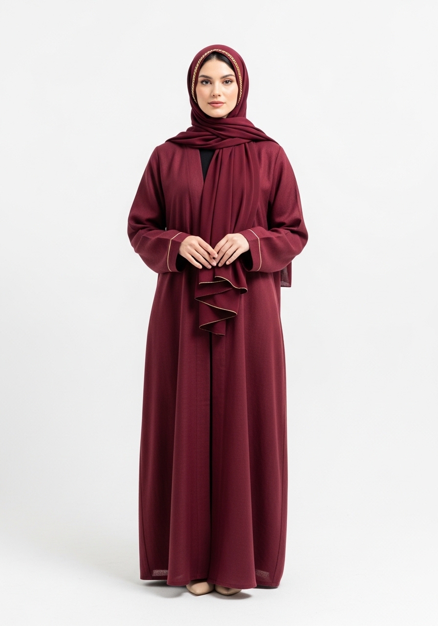 Maroon Linen Abaya