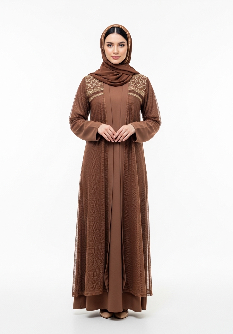 Brown Mesh Abaya