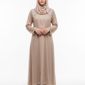 Beige Mesh Abaya