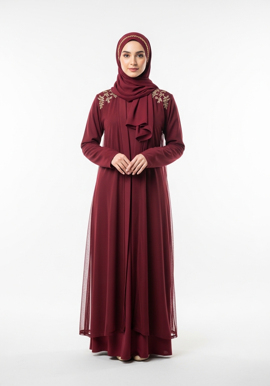 Maroon Mesh Abaya