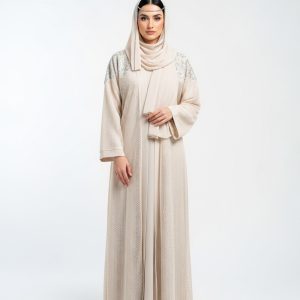 Cream Mesh Abaya