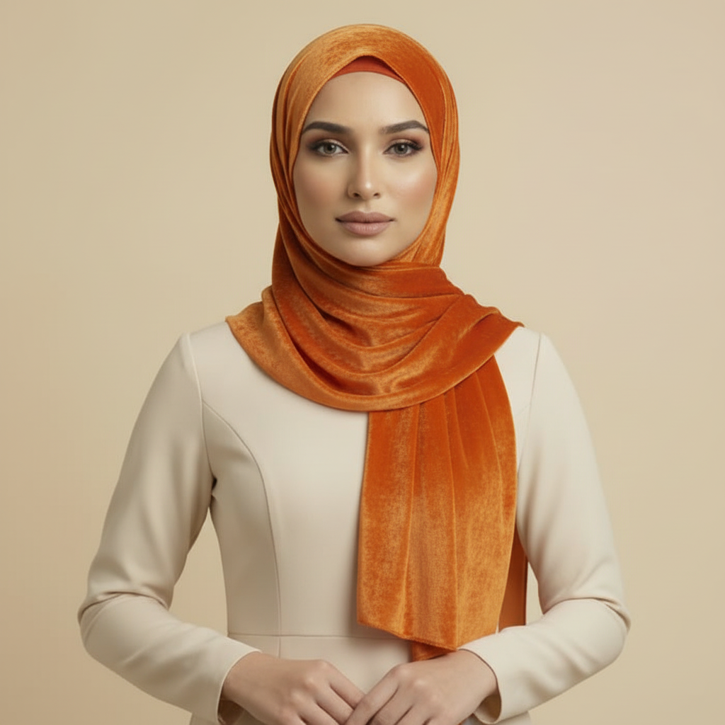 Orange Velvet Hijab