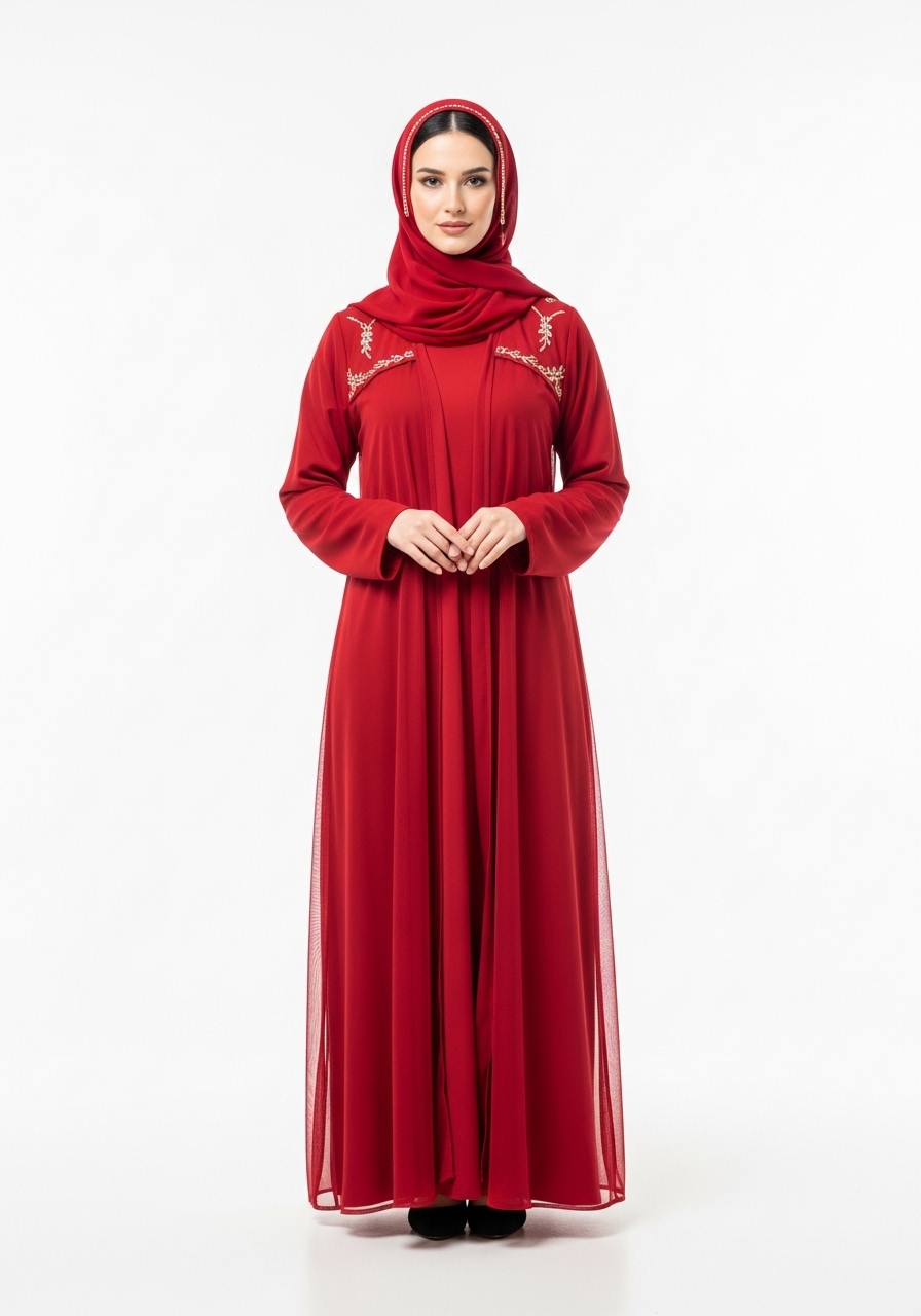 Red Mesh Abaya