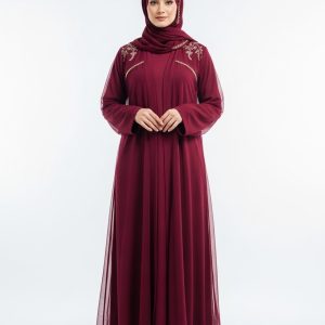 Burgundy Mesh Abaya