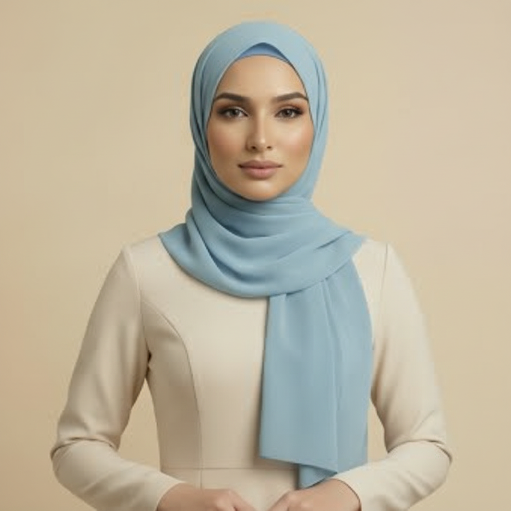 Sky Blue Polyester Hijab