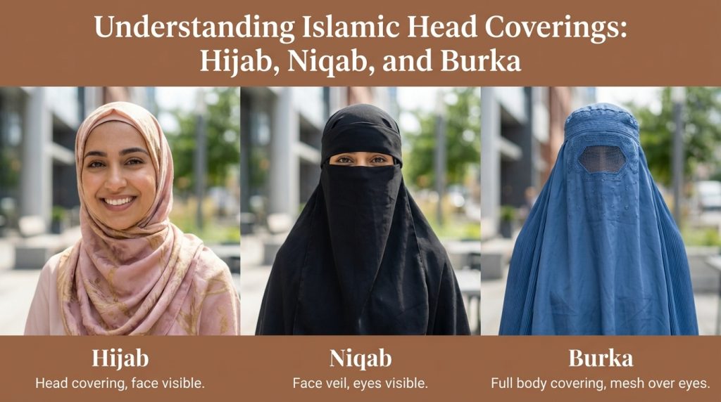 difference between a hijab, niqab and burka